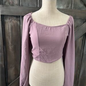Altar'd State Purple Puff Sleeve Crop Blouse